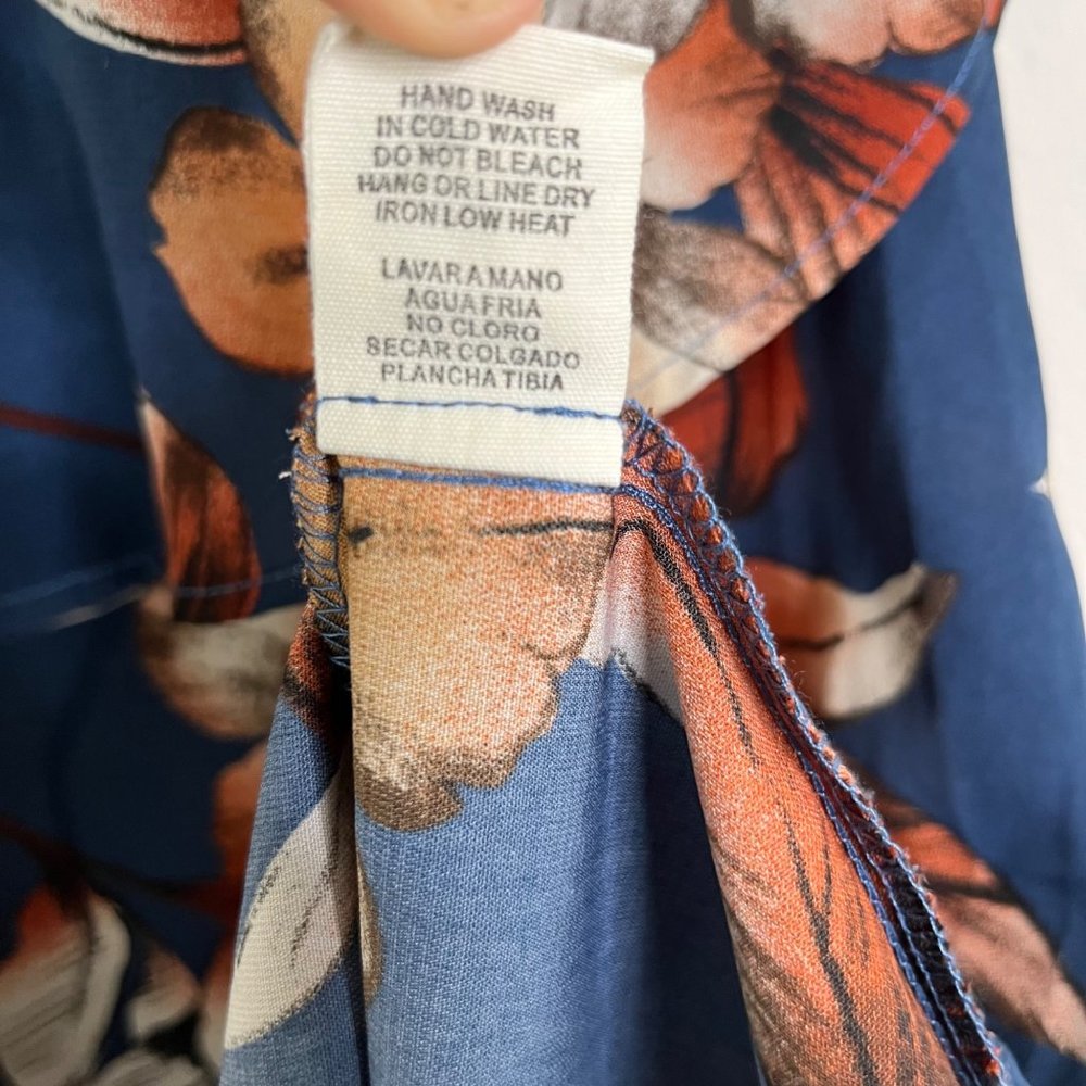 Illa Illa Blue Orange Floral Dress Spaghetti Strap Cross Back Size Small - Picture 7 of 9